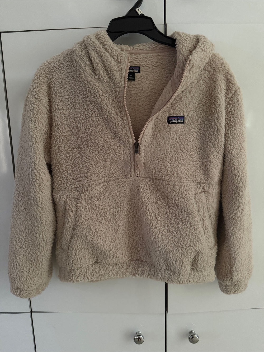 Patagonia Kids Beige Sherpa 1/2 Zip Hoodie Size XL